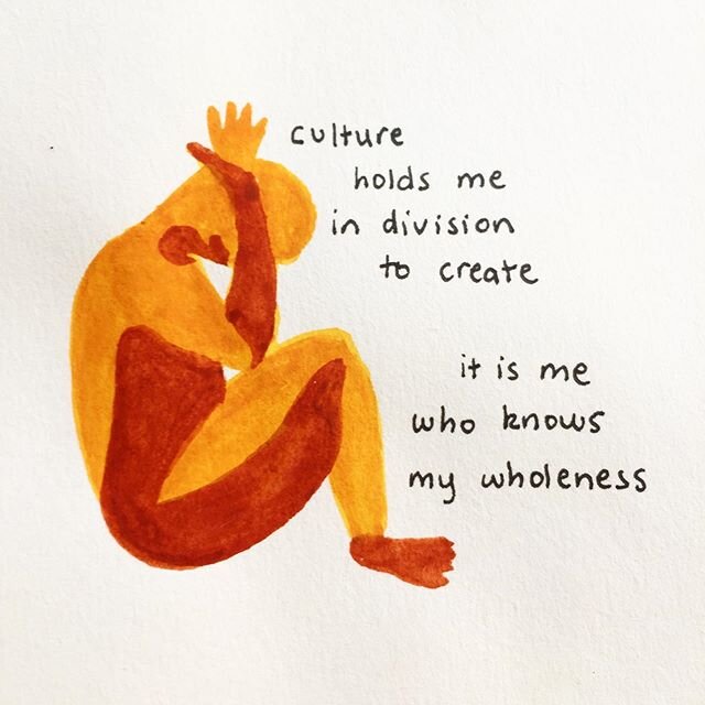 . . .
culture
holds me
in division
to create
and
it is me
who knows
my wholeness
. . .
Our body holds a reflection of nature, of society, of the world. We HOLD it. We carry the good and the bad within us. The changing world imprinted so intimately in