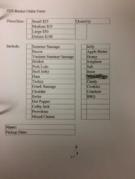 Our gift basket order form