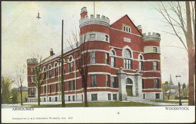 The Woodstock armouries, where J.H. Nicholls enlisted (twice).