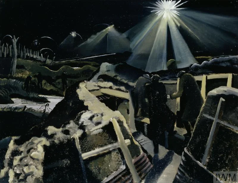 A contemporary war artist's impression of 'The Ypres Salient at Night'. (Paul Nash) Nicholls would have seen something like this on his first trip 'up the line'.