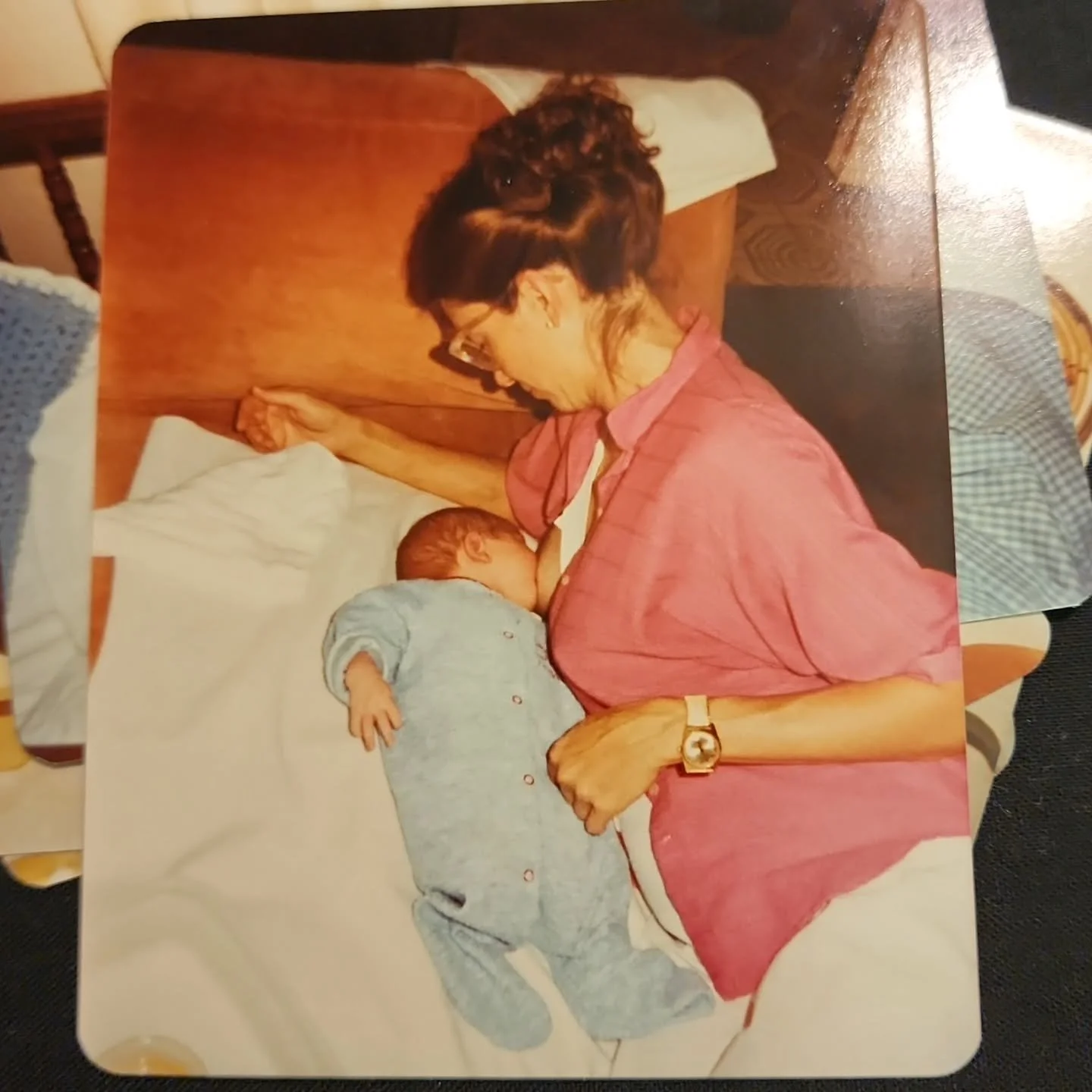 Going through some boxes of my husband's family photos and found this gem from his earliest days. My poor MIL looks super uncomfortable in this position, but hey there wasn't much guidance for people breastfeeding in 1981 so I guess she was doing her