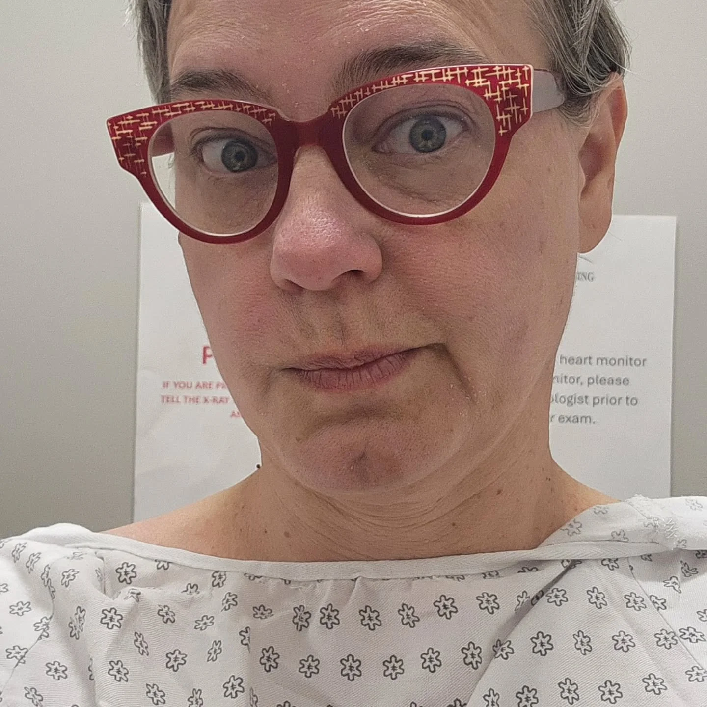 I bring you this early morning selfie, taken in truly awful lighting, as your reminder to schedule your mammogram if you are over 40. Or earlier if you are in a higher risk category! Take care of your gals, folks.