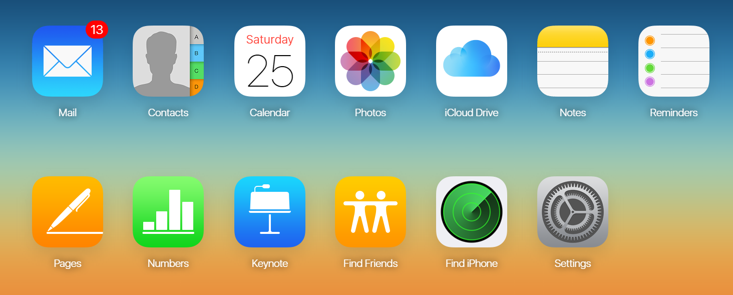 The iCloud.com dashboard