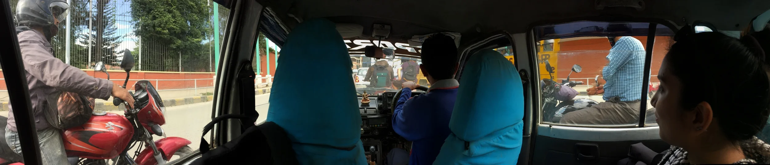 A panorama of a taxi cab ride with Samita on June 23, 2016.