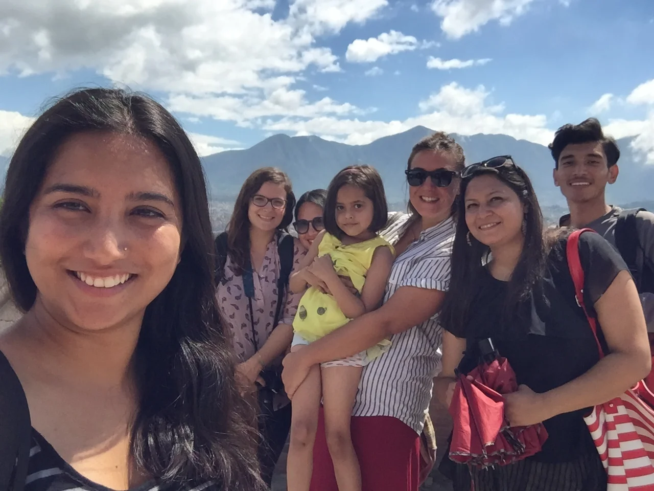 A selfie. From left; Samita, me, Kalpana, Sara holding Ashmita's niece, Ashmita, Thukten. 