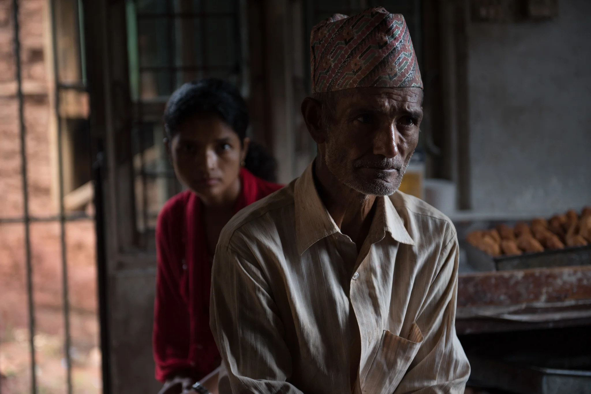 Sitting down for fresh donuts and milk tea, we were visited by a local man, Ram Kumar Kandel and his daughter Devi. He told us how much it would mean to him to have his daughter, who lives with a disability, to join us in the next workshop. (Photo by Brittany Wait)