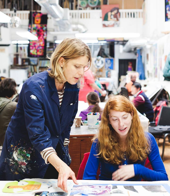 Creativity Explored Visual Arts Instructor Leeza Doreian (left) with artist Alaina Schlier (right). Photograph by Nina Menconi.