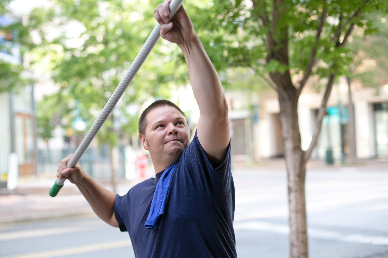 It's James' first day on the job. He's been washing windows for about 1.5 hours now and doing a damn good job. Keep it up, James.