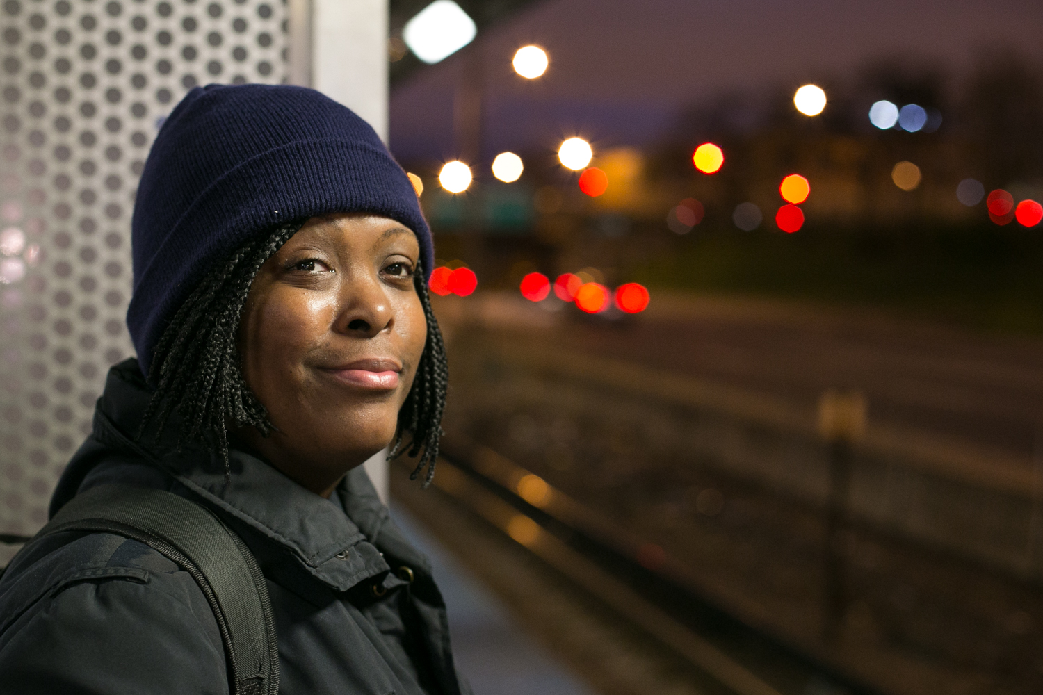  Shantae waits for the blue line train to take her out to Chicago O'Hare Airport where she has been a screener for the past 10 years with TSA. 20/24 