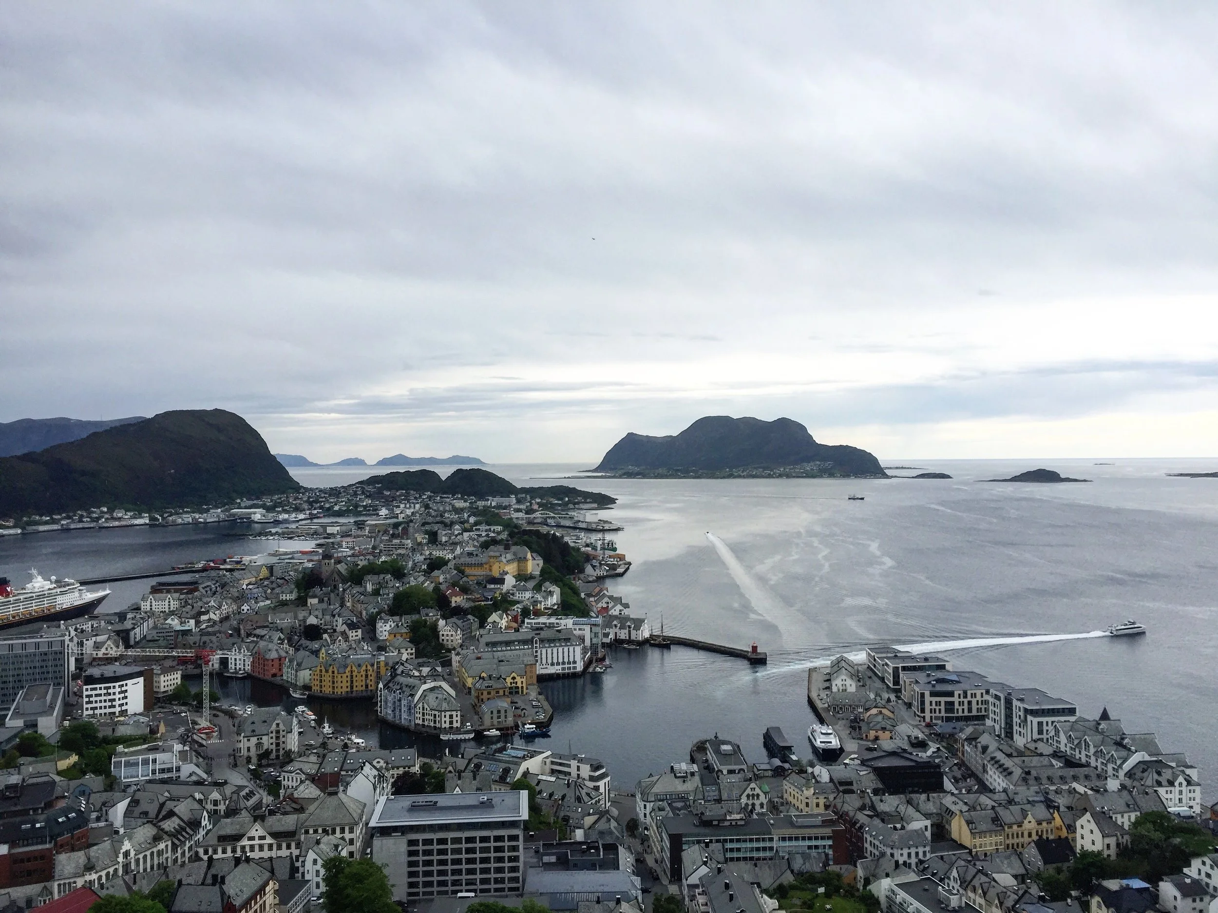 View of Ålesund city center from Aksla viewpoint, Norway.