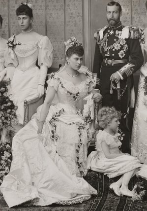 Grand Duchess Maria's grandmother, Princess Victoria Melita of Great Britain (left), as a bridesmaid at wedding of her first cousin, the future King George V.