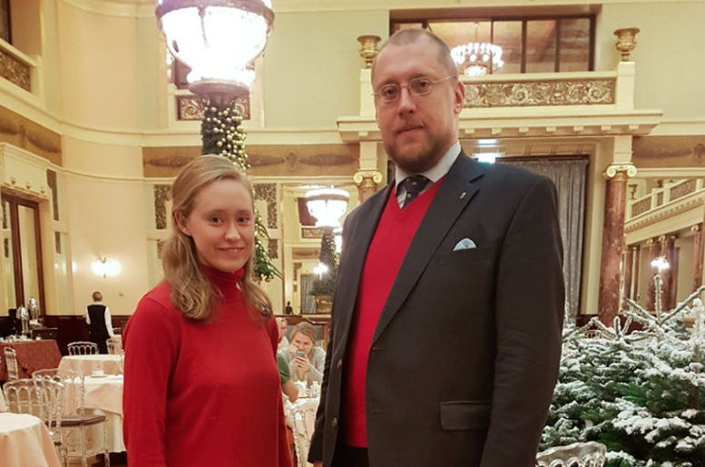 Rachel Bailes with Alexander N. Zakatov, Head of the Chancellery of the Russian Imperial House.