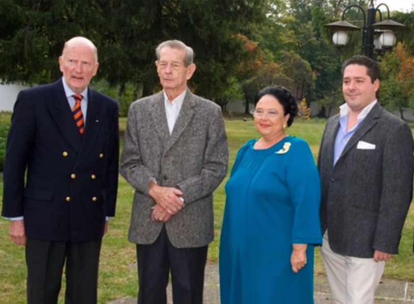 H.M. King Mihai of Romania, H.M. King Simeon of Bulgaria, H.I.H. Grand Duchess Maria of Russia, and her son, Grand Duke George Mikhailovich