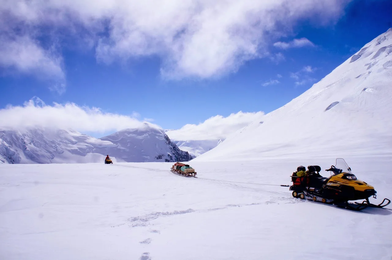 Linked skidoo travel training on Adelaide Island with Kenrick Turner, the Rothera wintering Doctor.