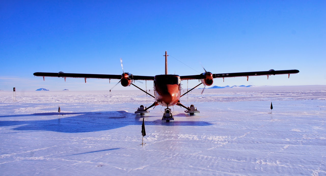 Twin Otter travelling through Sky Blu on the ice runway