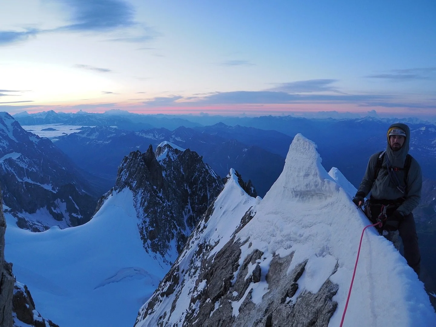 The Innominata Ridge.

&ldquo;Quite simply, this is one of the finest routes in the Alps. Tracing a devious line between the Fr&ecirc;ney and Brouillard glaciers, it is intricate, varied and, above all, exposed. The grand rock architecture of Mont Bl