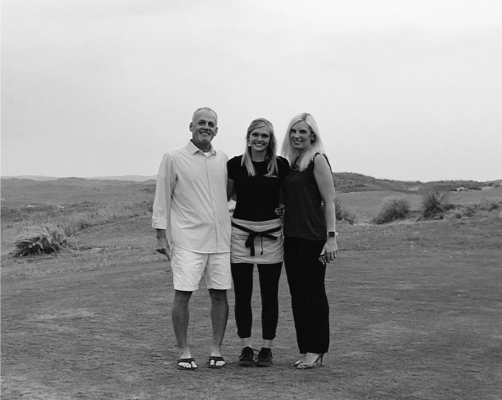 Steve Sears, Board Member (Left), Brenna Schafter, 2017 Recipient (Center) and Melissa Bellomo, Board Member (Right) at Ballyneal. 