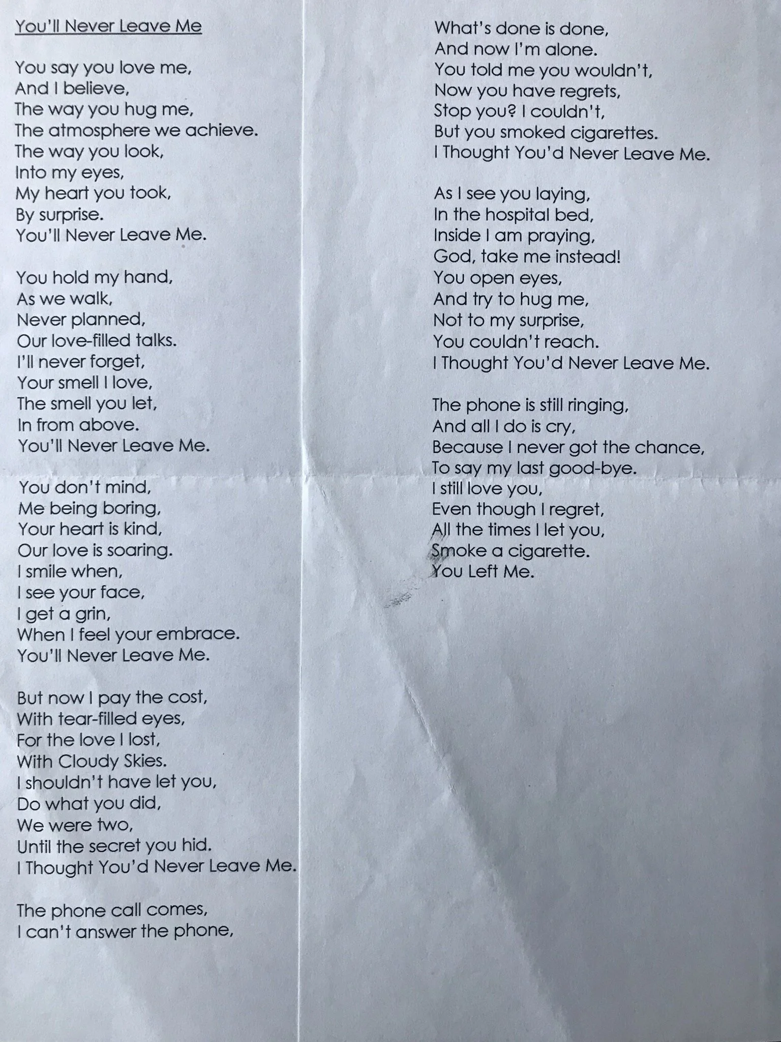 You'll Never Leave Me - A Poem by Kailey Roark