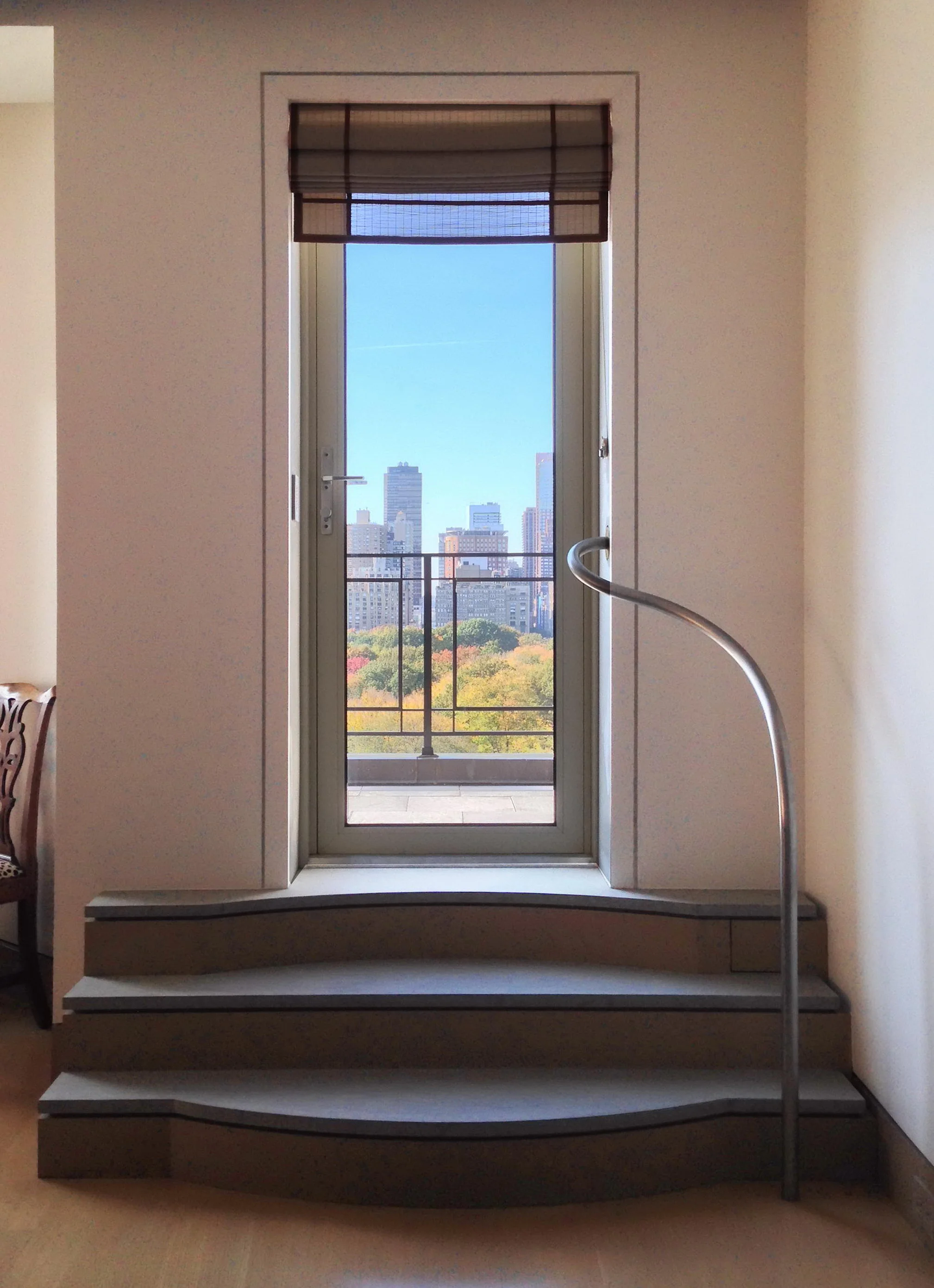 Limestone Terrace Steps with Nickle Silver Handrail