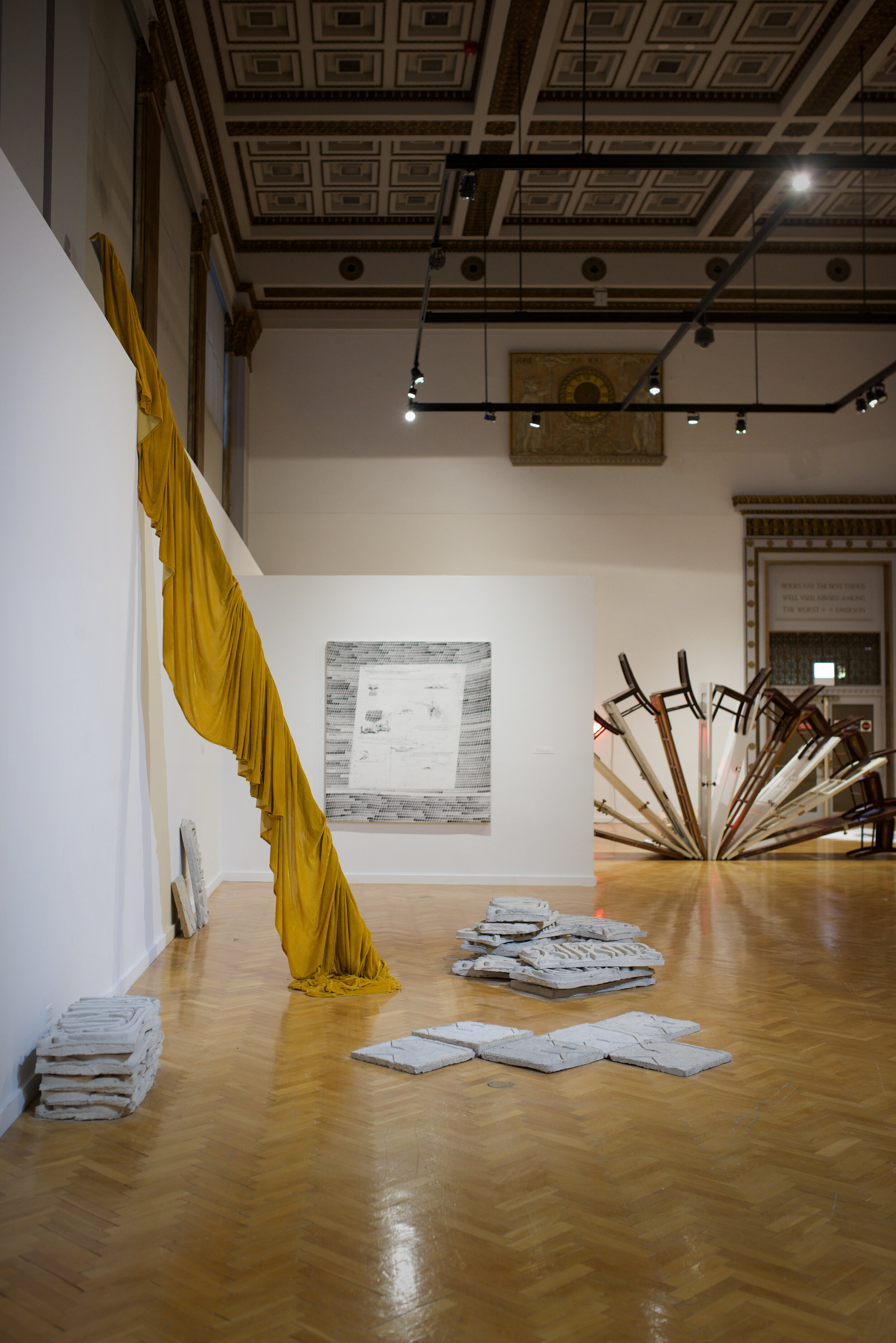  Installation view of work, left to right: Amanda Assaley and Qais Assali, Derek Chan, Alberto Aguilar – photo by Gloria Arroyo. 