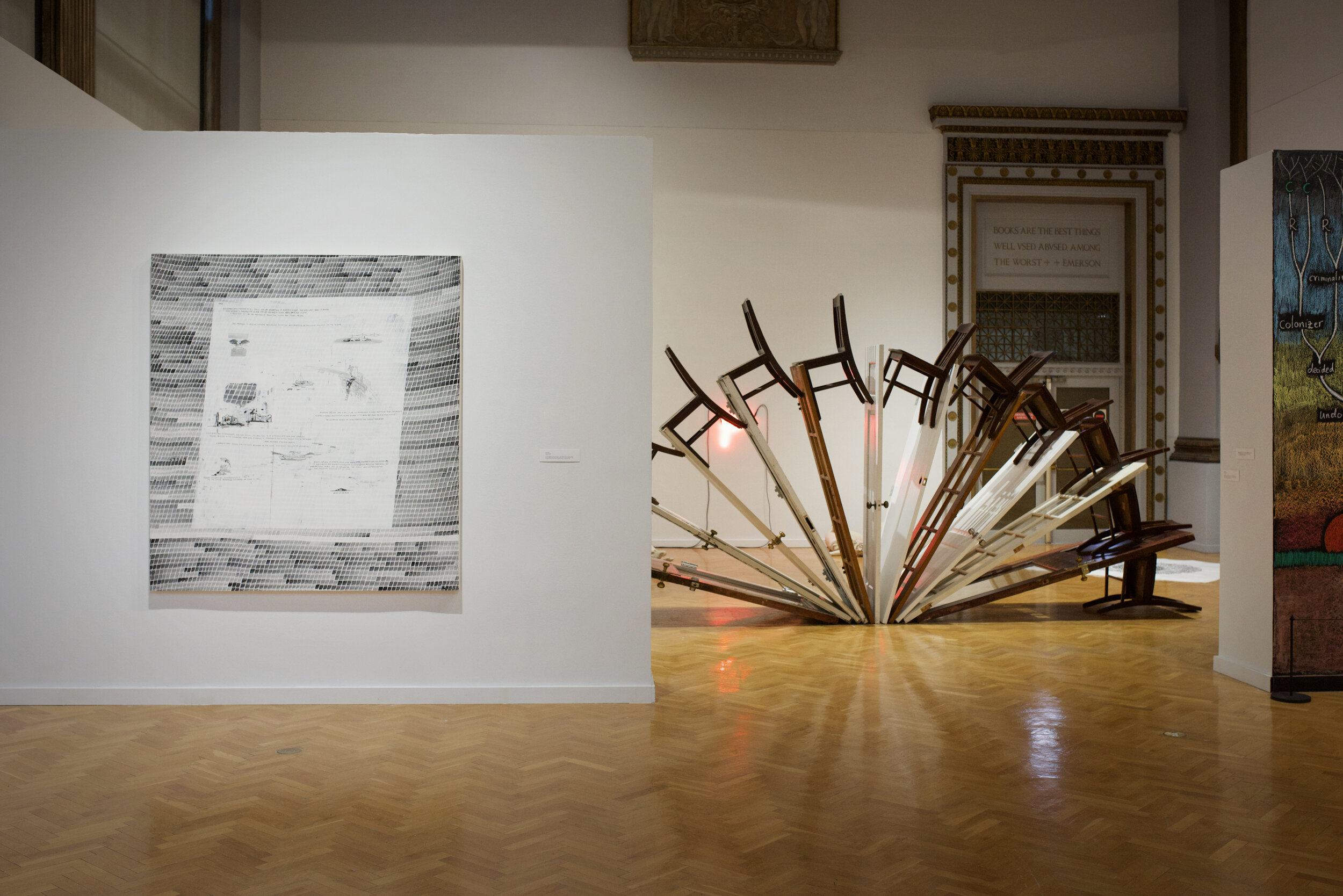  Installation view of work, left to right: Derek Chan, Alberto Aguilar – photo by Gloria Arroyo. 