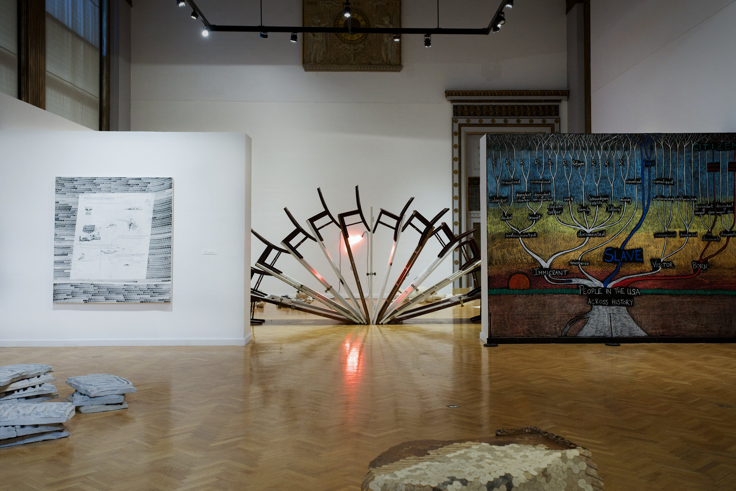  Installation view of work, left to right: Derek Chan, Alberto Aguilar, Eugenia Cheng – photo by Gloria Arroyo. 