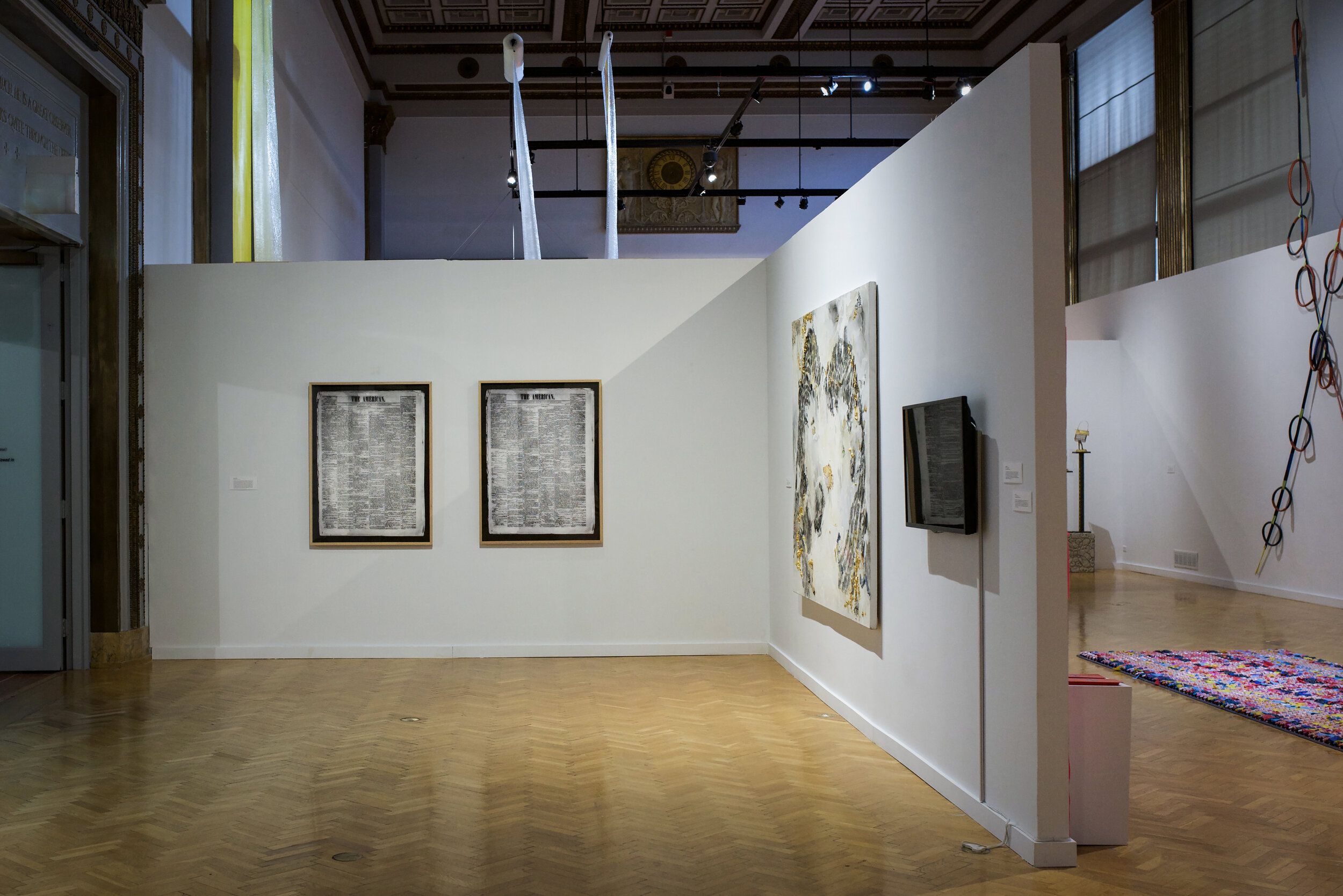  Installation view of work, left to right: Julietta Cheung, Sherwin Ovid, and Emilio Rojas, Óscar I González Díaz, Yesenia Bello – photo by Gloria Arroyo. 