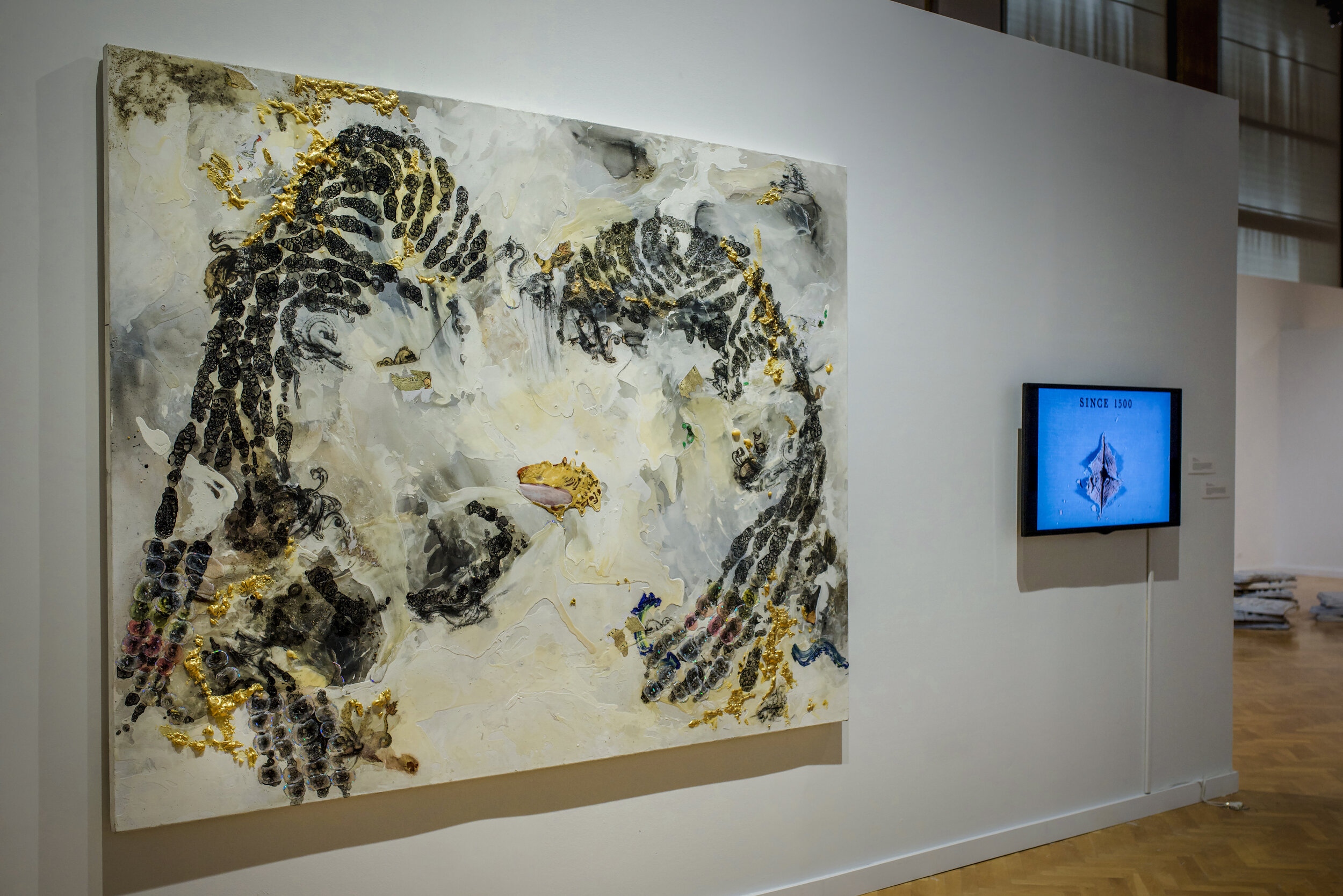  Installation view of work, left to right: Sherwin Ovid, Emilio Rojas – photo by Gloria Arroyo. 