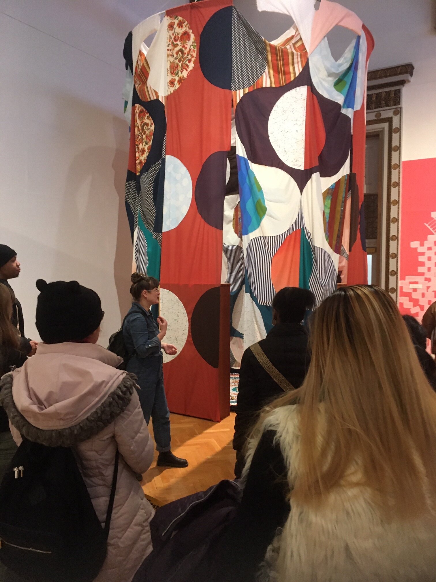  Lise Haller Baggesen leading a tour of  In Flux: Chicago Artists and Immigration  at Chicago Cultural Center in early March 2020. 