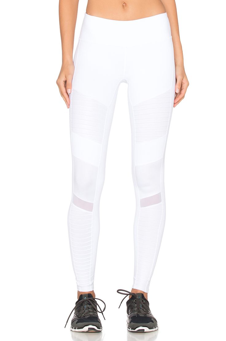 alo Moto leggings in white & white glossy
