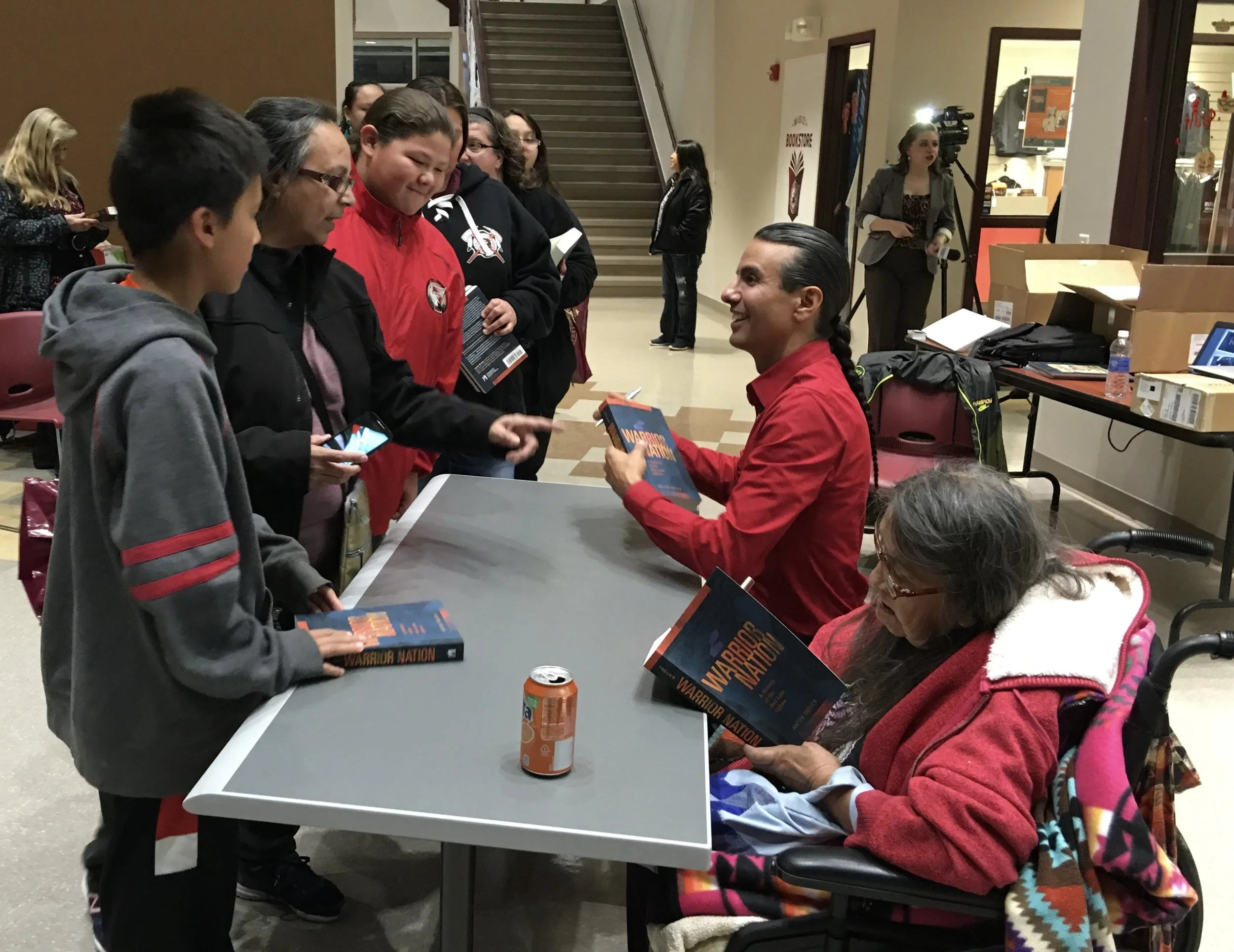 Anton Treuer and Anna Gibbs, Red Lake elder, at the book launch for Warrior Nation