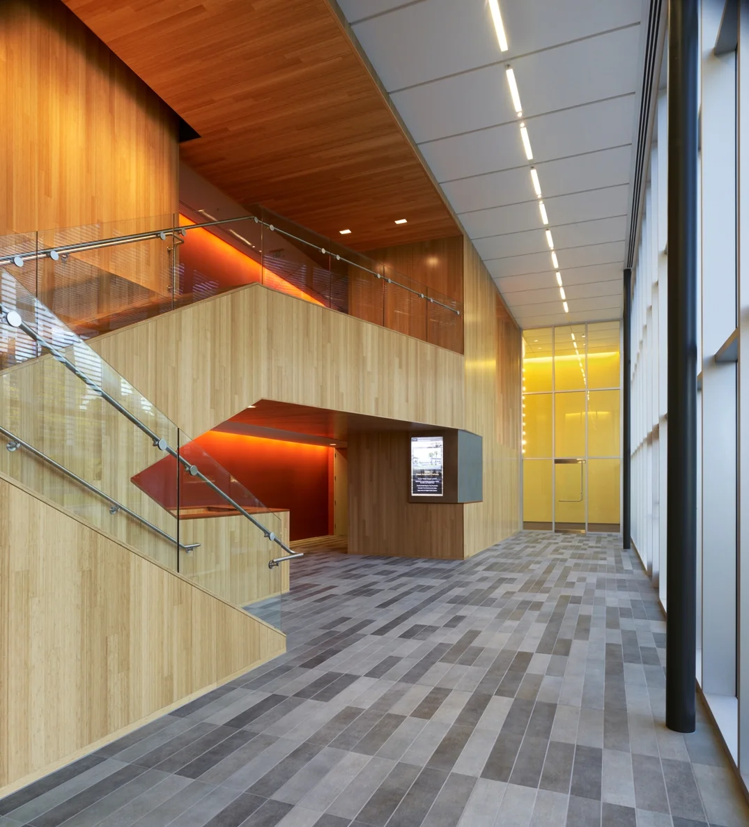 Glass railings; 5200 Great American Parkway; McLarney Construction