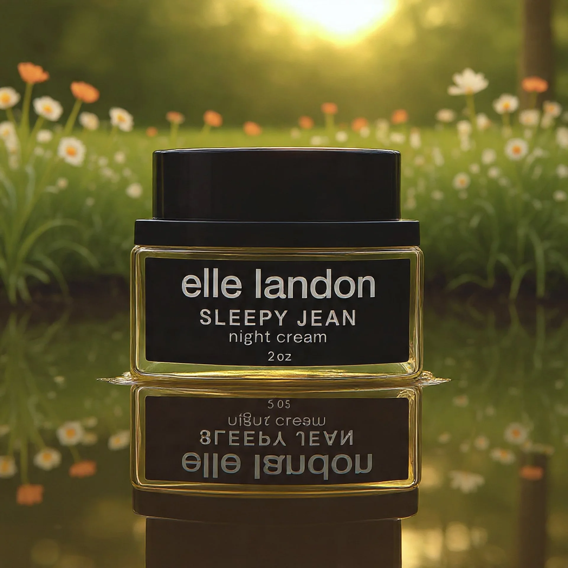 As the sun sets and the day gently fades, it&rsquo;s time for your skin to receive the deep care it deserves.  Our Sleepy Jean Night Cream, beautifully captured here resting on still waters, melts into your skin to deliver rich, overnight hydration a