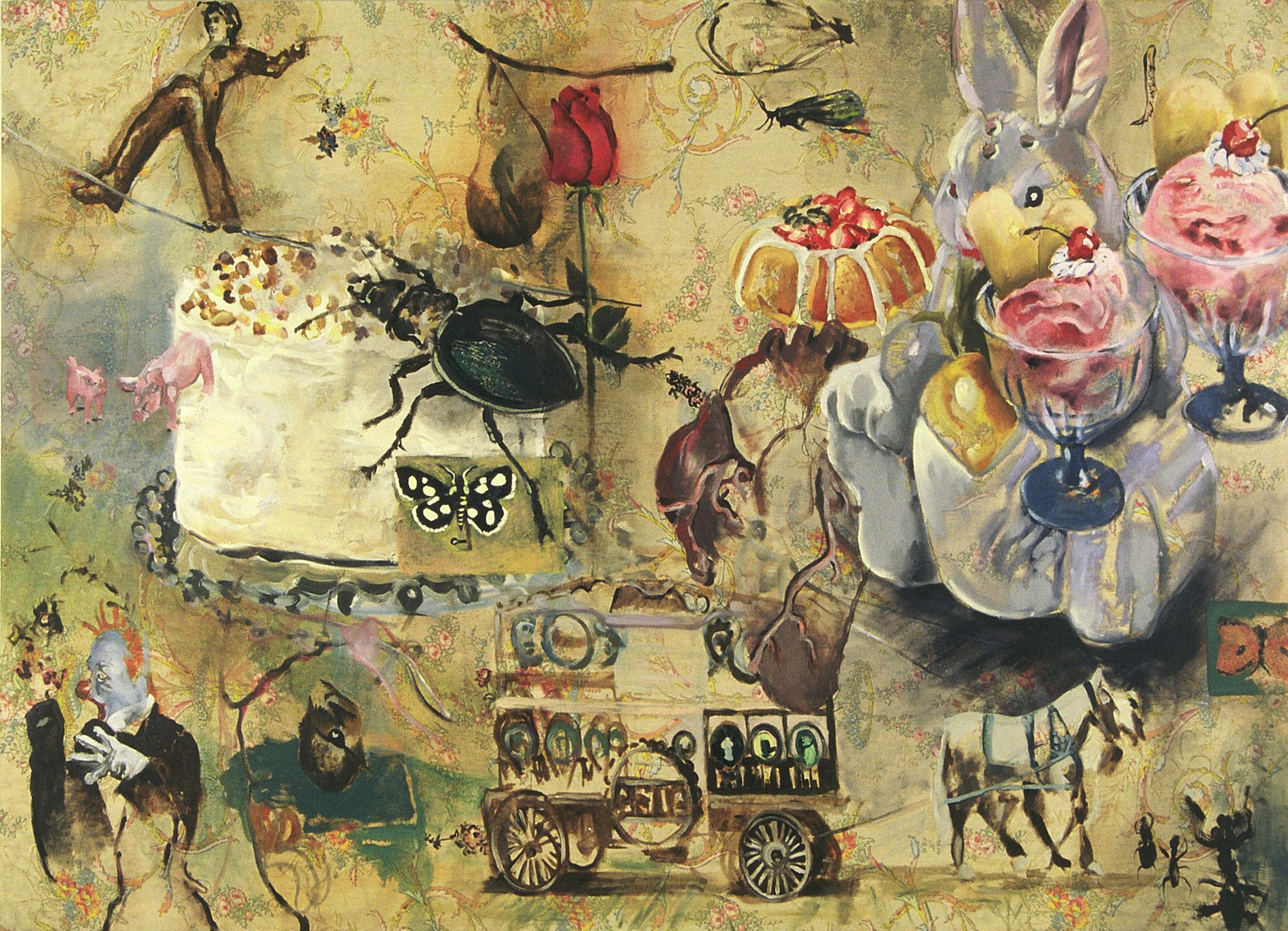 Circus Dream | oil and found fabric on wood panel | 48" x 72"