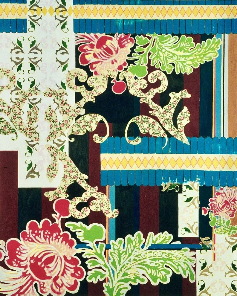  Oil painting, paisley pattern, floral, geometric pattern, collage 