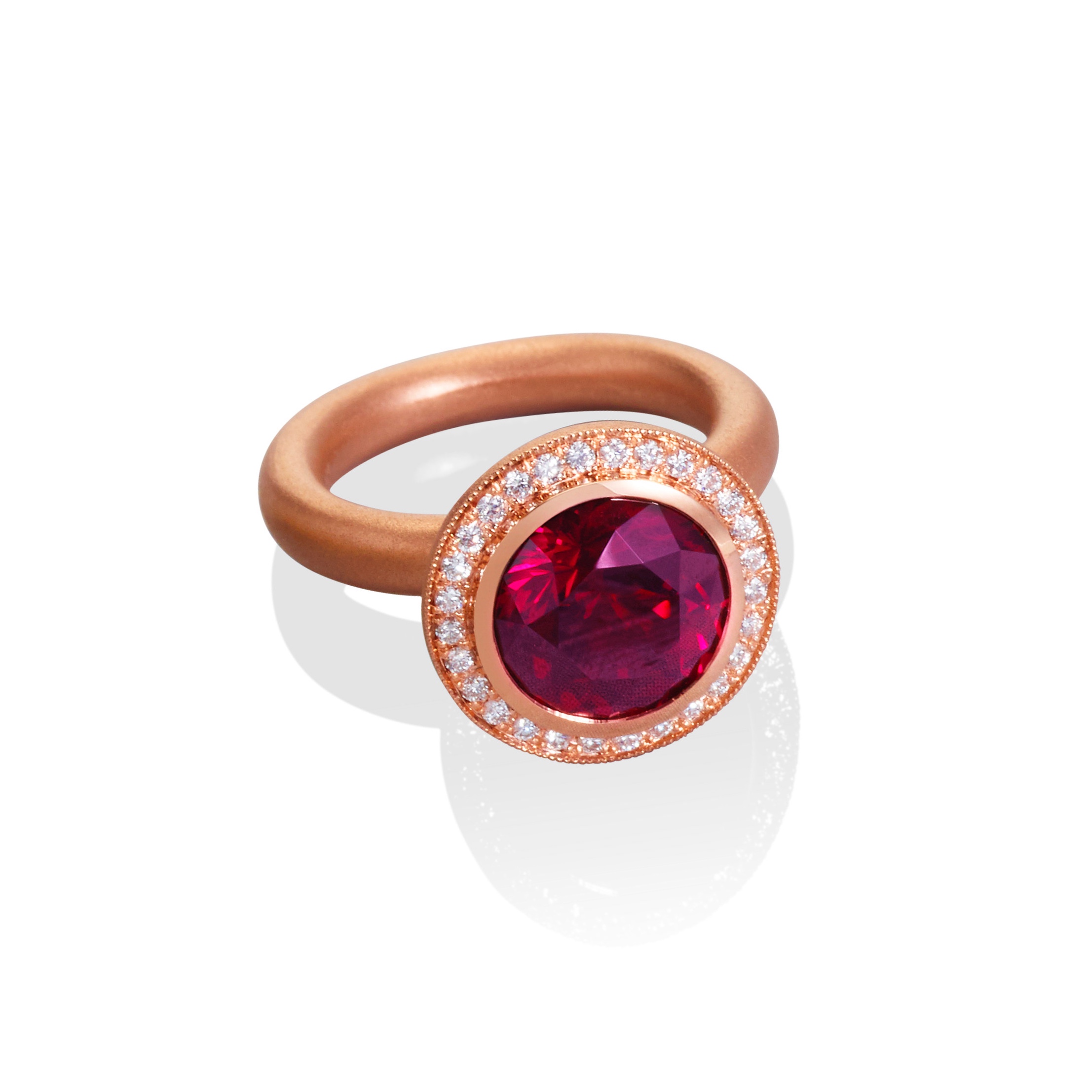 Strawberry Garnet and Diamond Ring in Rose Gold