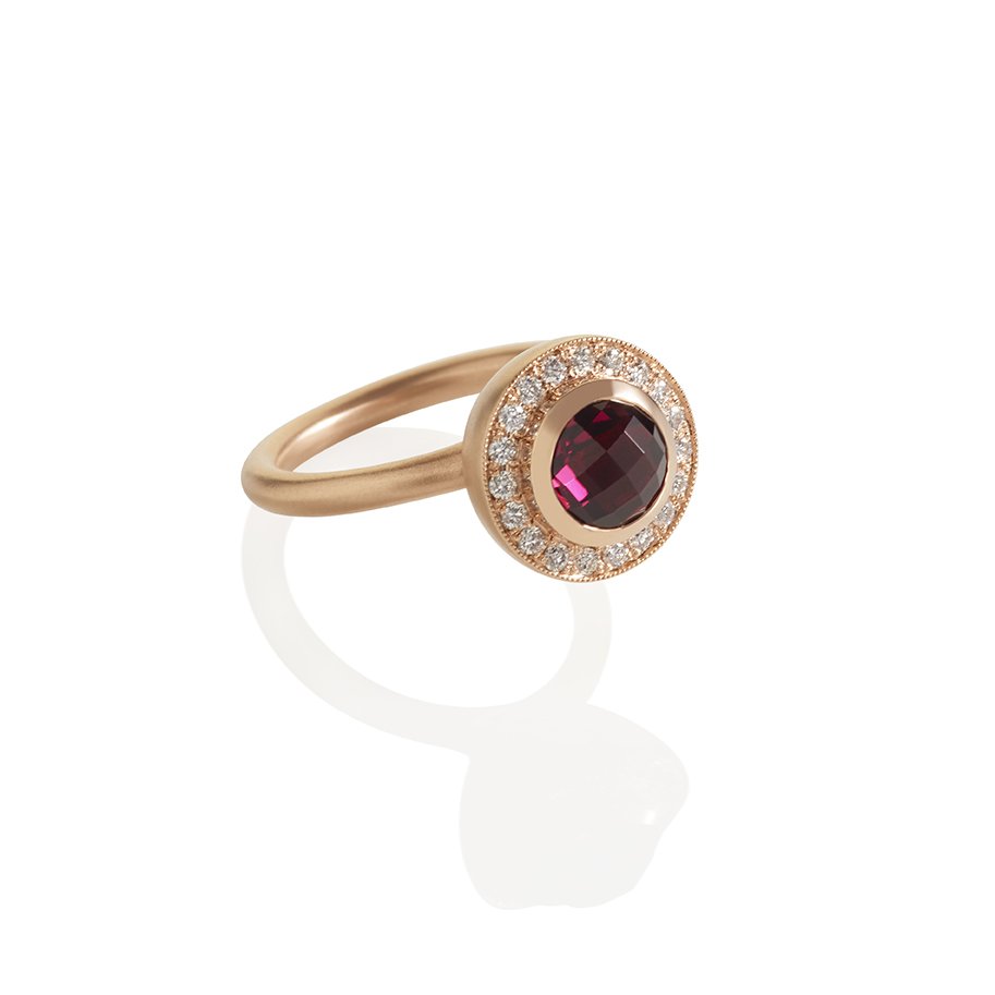 Copper Rose Checkerboard Tourmaline Halo in Rose Gold