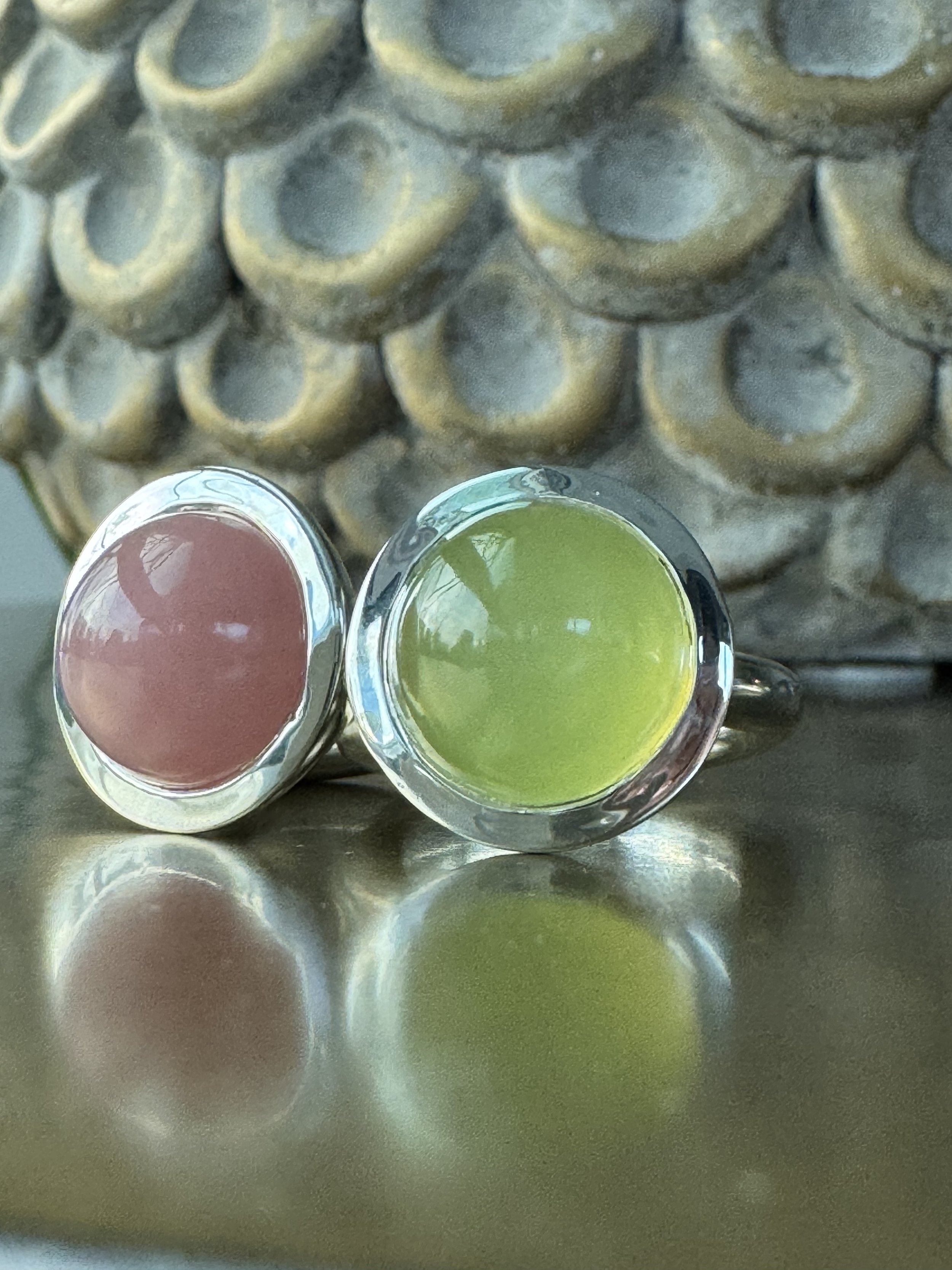 Indonesian Vesuvianite and Guava Quartz Rings1.jpeg
