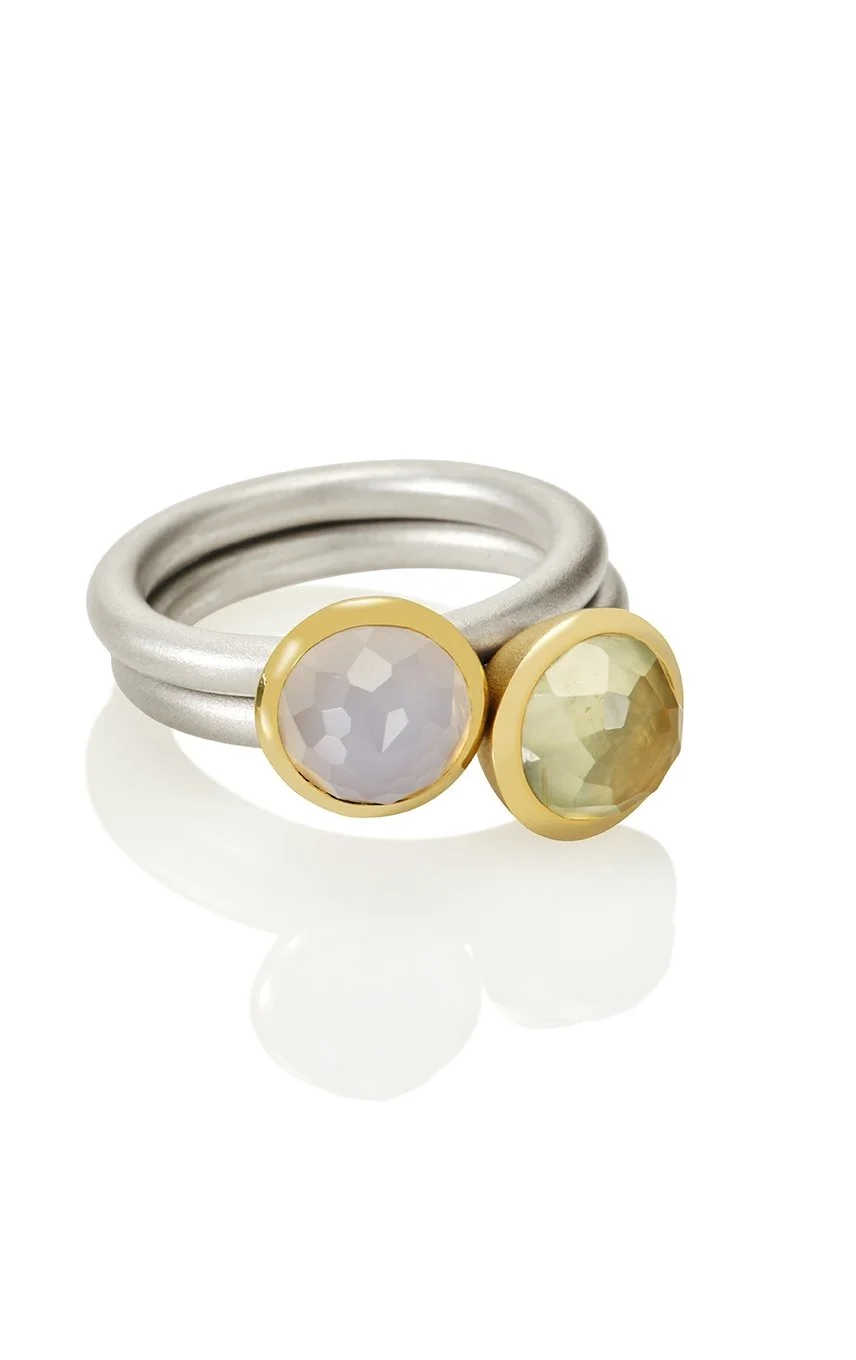 Les Petites - Namibian Chalcedony and Prehinite Two Tone Stacking Rings.jpeg