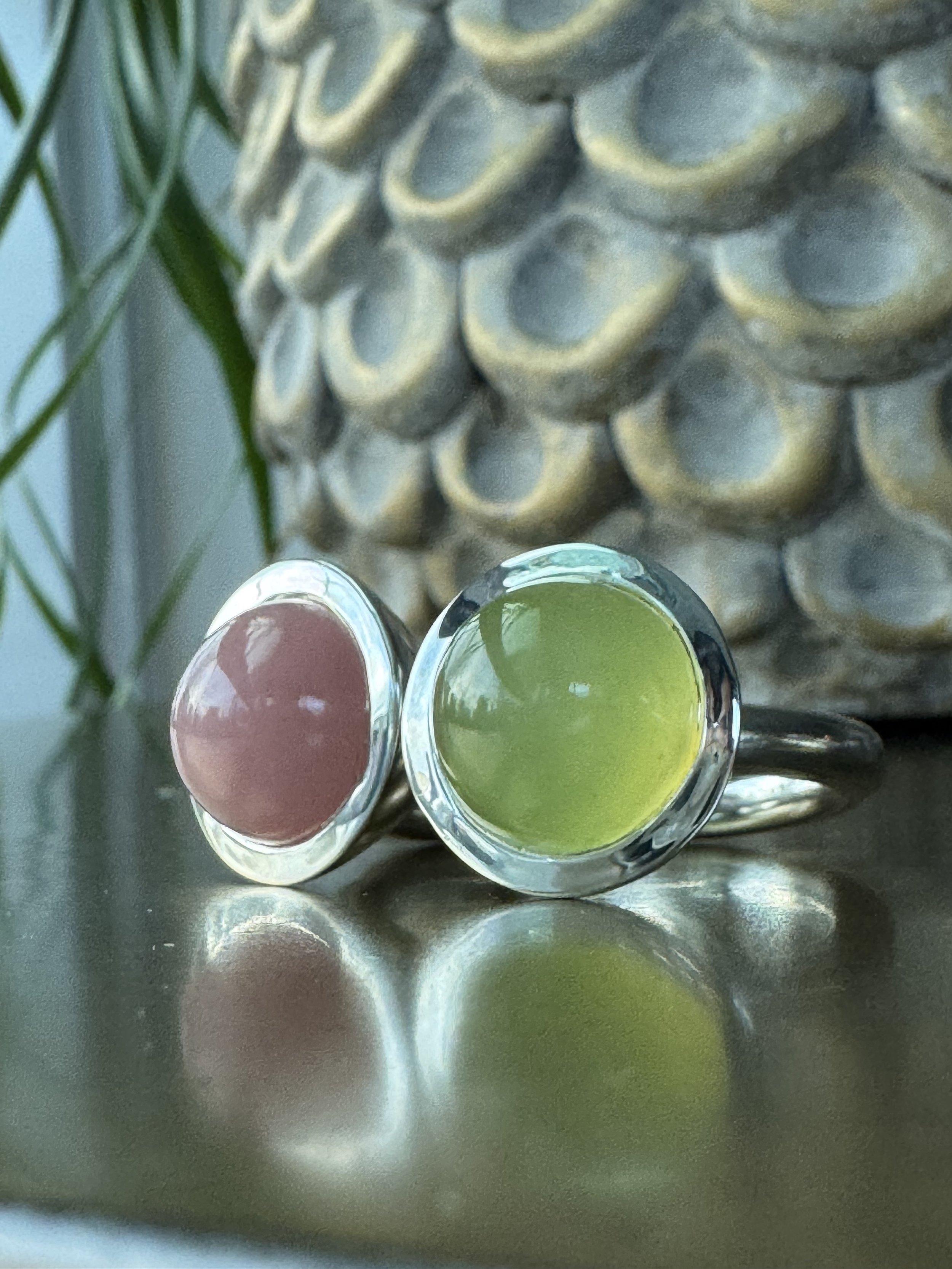 Indonesian Vesuvianite and Guava Quartz Rings2.jpeg