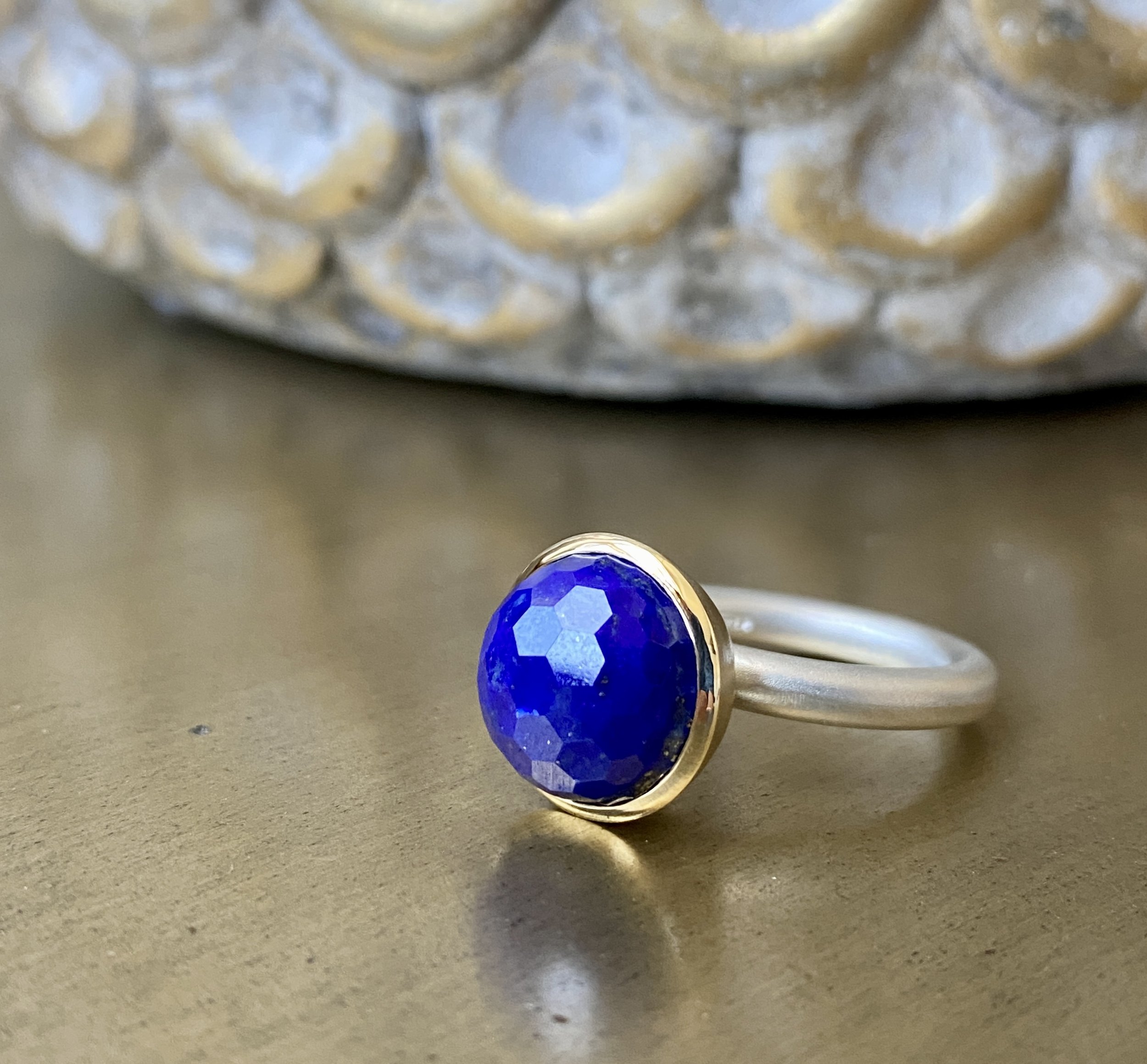 Two Tone Lapis Honeycomb Stacking Ring.jpg