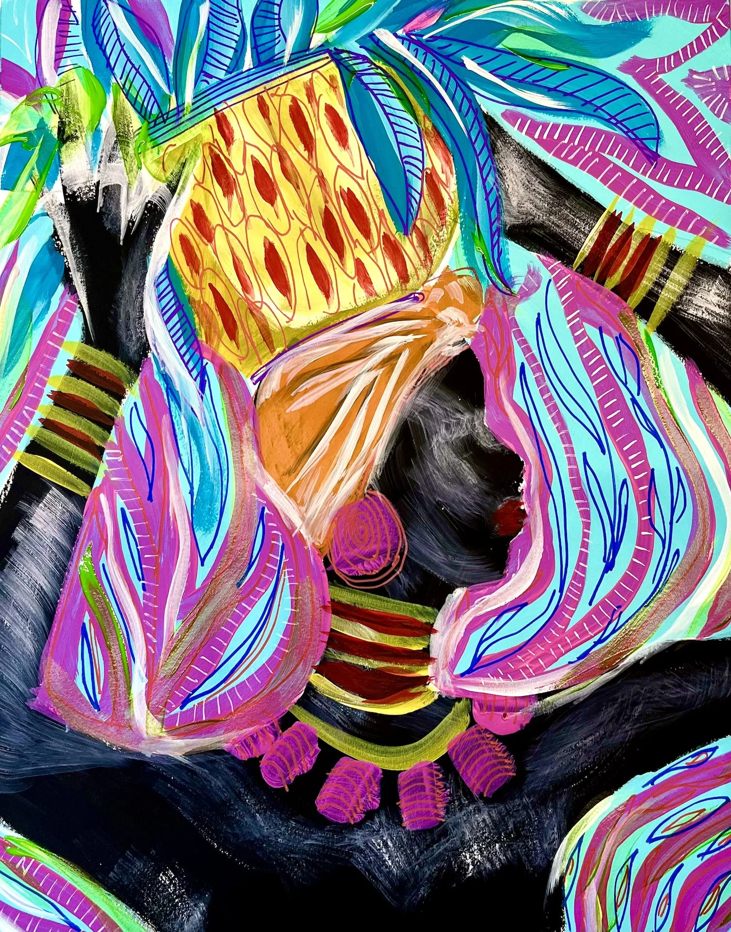 Colorful Art Print, Plant Art, Woman with basket art, Vibrant Art Print, "Plant Life" by TRONJA