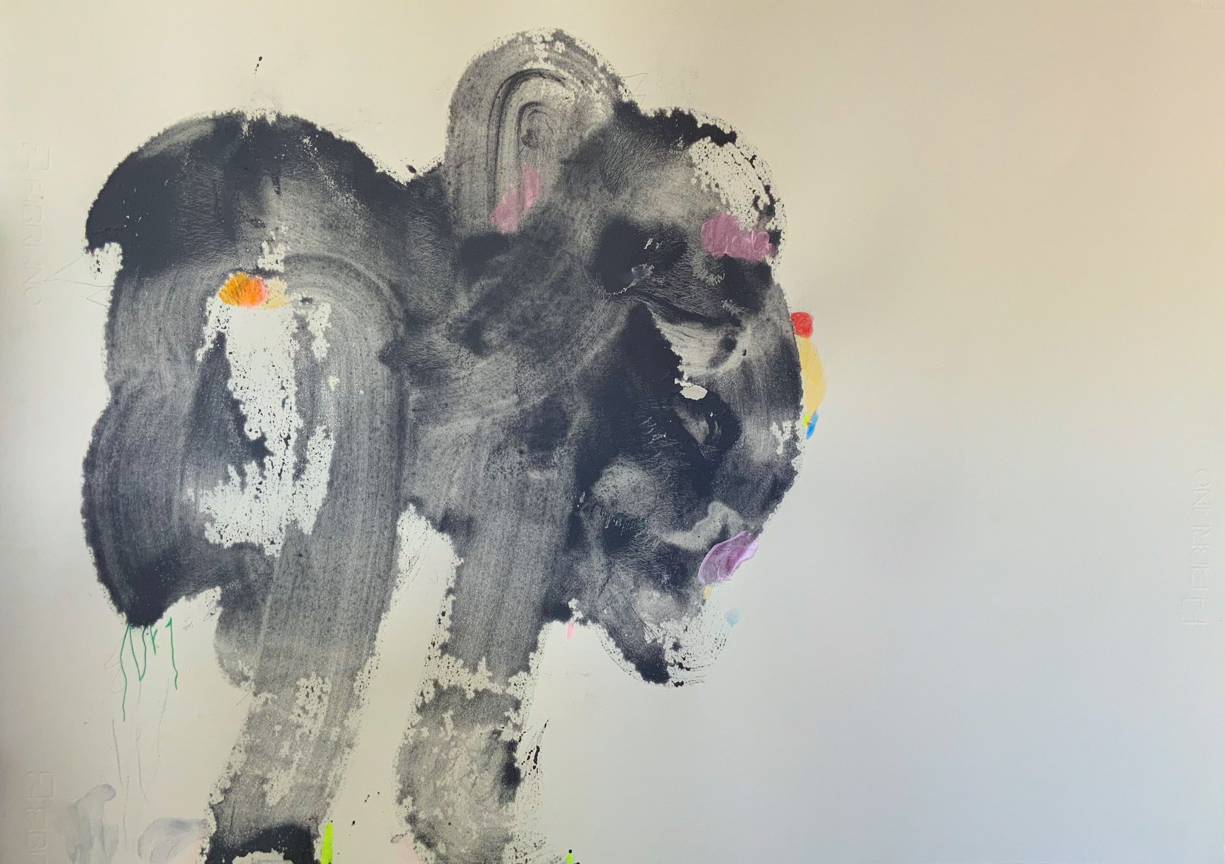 Bird Pony Carbon wash, crayon, pencil, graphite, and interference acrylic on cream rosapina 28 x 19.75 “ 2019