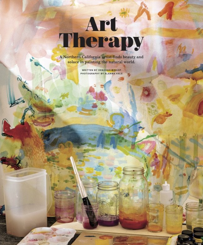 Luxe Interiors, July August 2022, "Art Therapy: A Northern California Artist Finds Beauty and Solace in Painting the Natural World", Deborah Bishop, Photography Alanna Hale