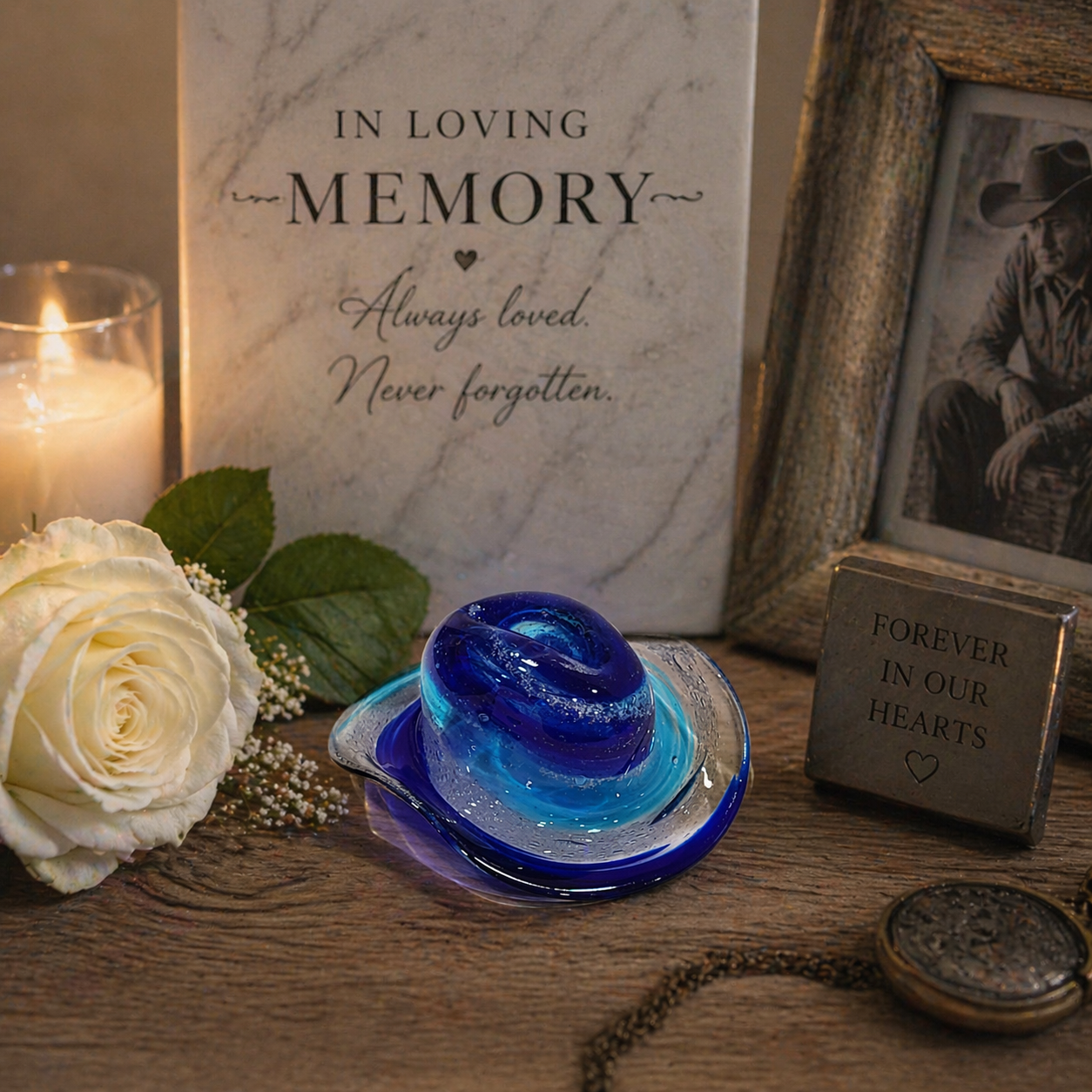 Memorial Glass Cowboy Hat