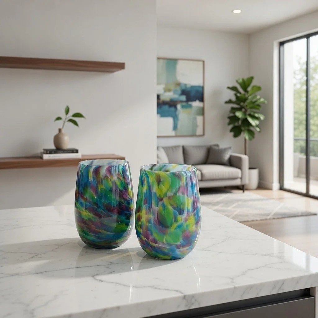 hand blown drinkware in a modern home.jpg
