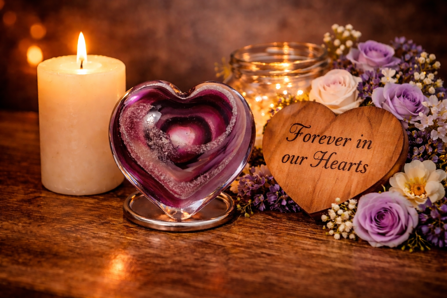 Memorial Glass Heart - Stand Not included