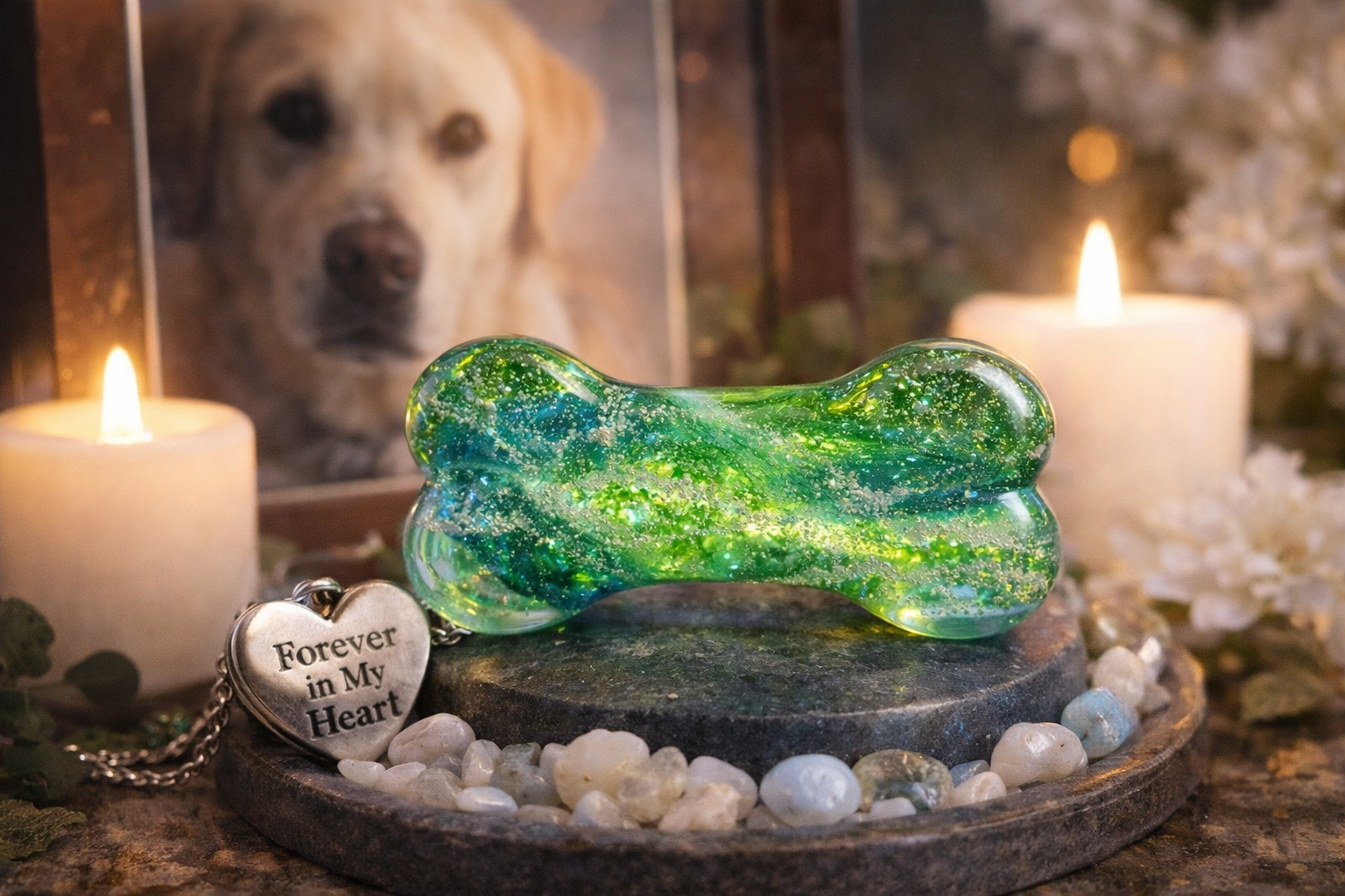 Memorial Glass Dog Bone - Galaxy style mixed color