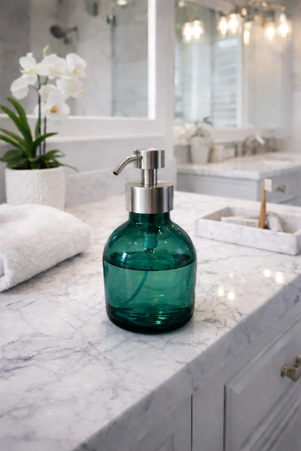 Handmade Glass Foaming Soap Dispenser – Refillable Stainless Steel Pump