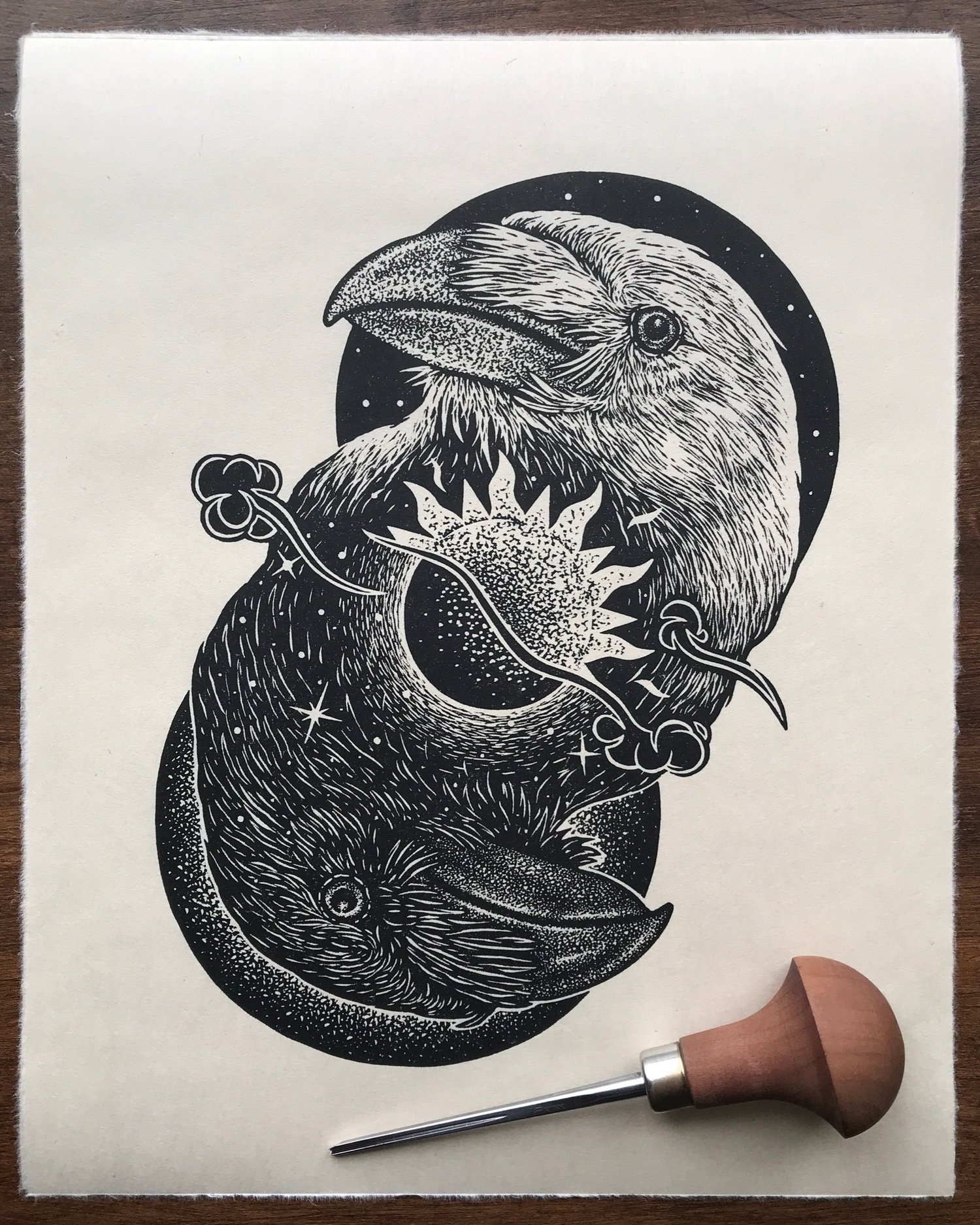 切絵細工周恩来   Zhou En-laiCollage workmanship Nevermore Forevermore' Linocut Print — Jason Limberg